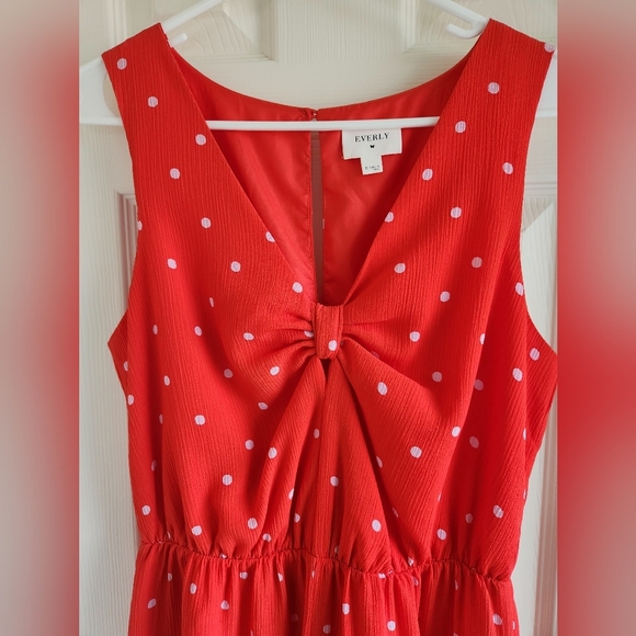 Everly Retro Red Orange & White Polka Dot Jumpsuit Size Medium - Picture 2 of 9